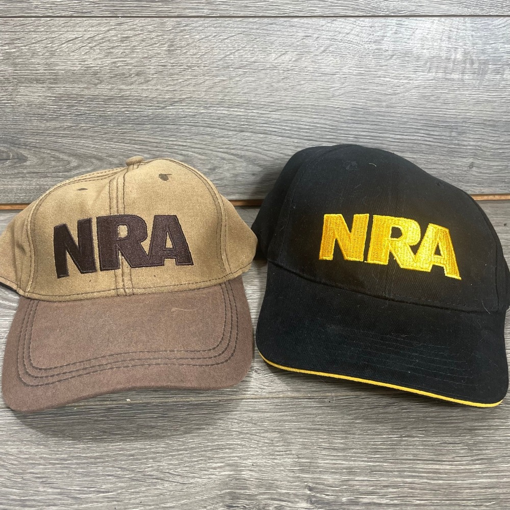 NRA‎ Hat Mens OSFM Tan Black 2 Pack Embroidered Adjustable Baseball Cap Bundle